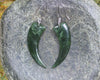 Huia Beak earrings carved from Kawakawa Pounamu - NZ Greenstone
