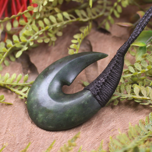 Hei Matau or Fish Hook carved from Kawakawa Pounamu - NZ Greenstone