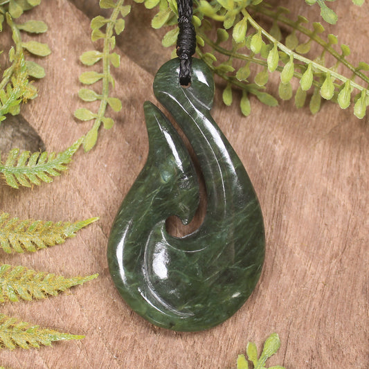 Hei Matau or Fish Hook carved from Hapopo Pounamu - NZ Greenstone