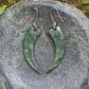 Huia Beak earrings carved from Kawakawa Pounamu - NZ Greenstone