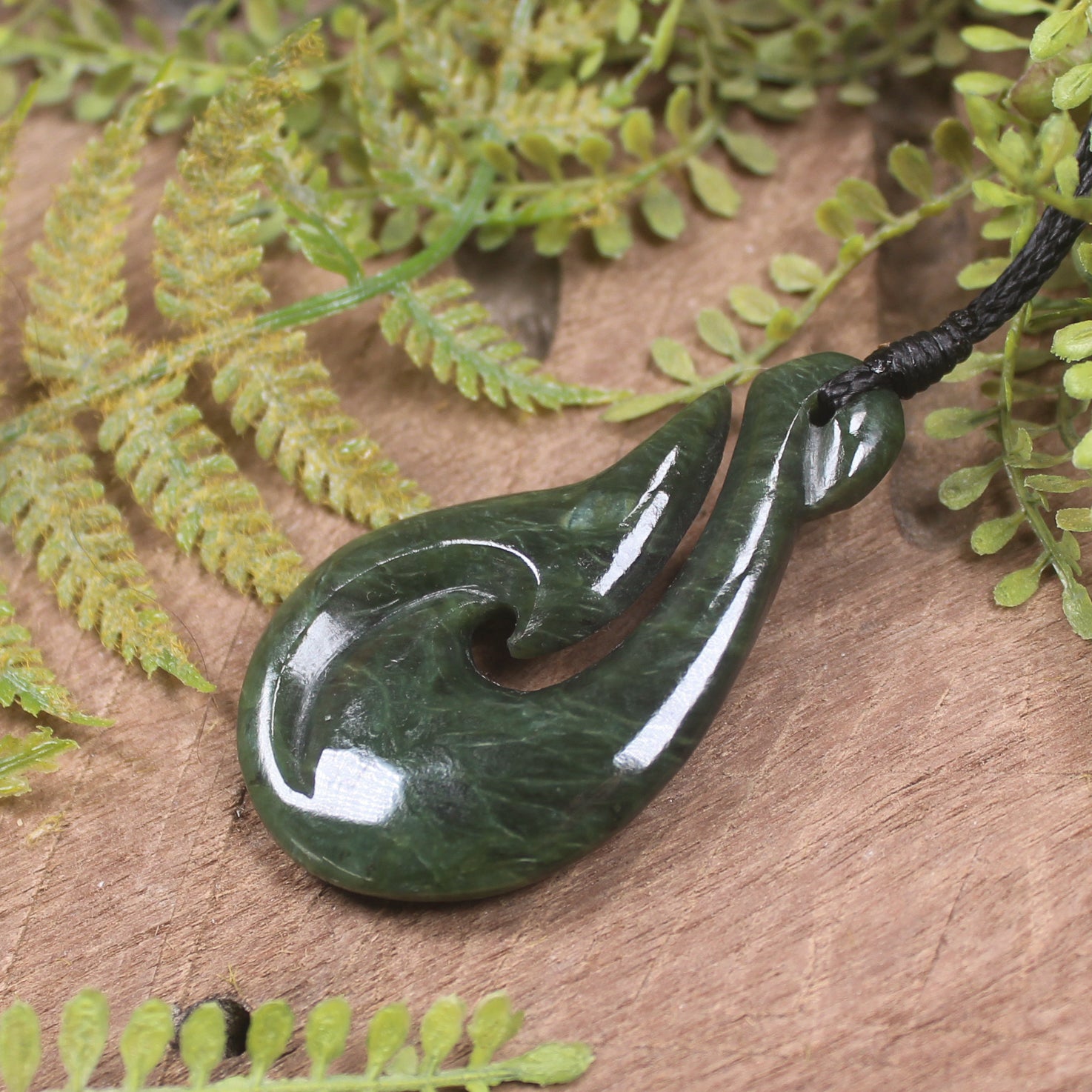 Hei Matau or Fish Hook carved from Hapopo Pounamu - NZ Greenstone