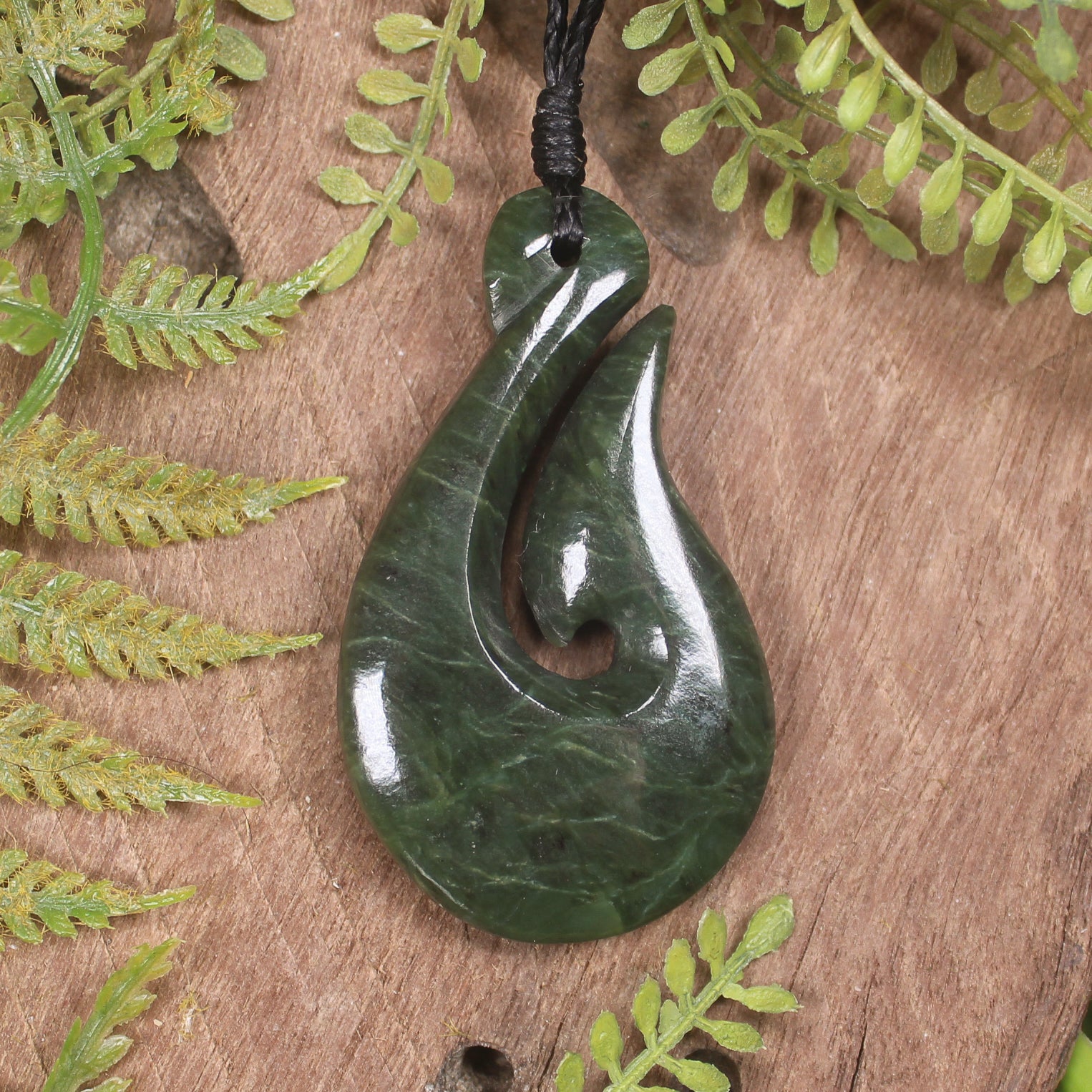 Hei Matau or Fish Hook carved from Hapopo Pounamu - NZ Greenstone
