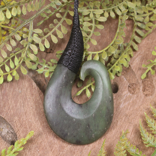 Hei Matau or Fish Hook carved from Hapopo Pounamu - NZ Greenstone