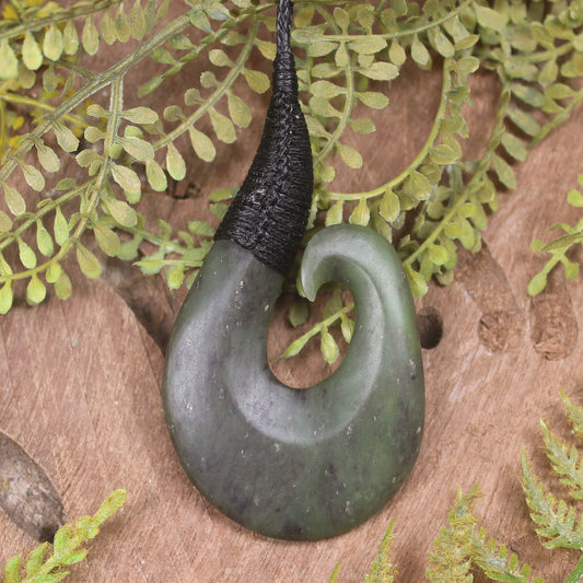 Hei Matau or Fish Hook carved from Hapopo Pounamu - NZ Greenstone