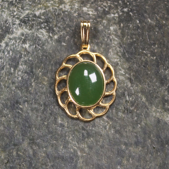 Kawakawa Pounamu pendant with a gold plated setting - NZ Greenstone