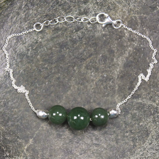 Kawakawa Pounamu Sterling Silver beaded bracelet - NZ Greenstone
