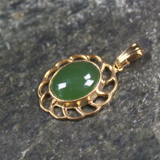 Kawakawa Pounamu pendant with a gold plated setting - NZ Greenstone