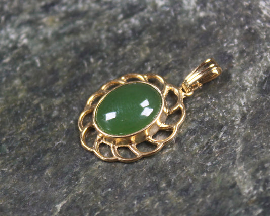 Kawakawa Pounamu pendant with a gold plated setting - NZ Greenstone