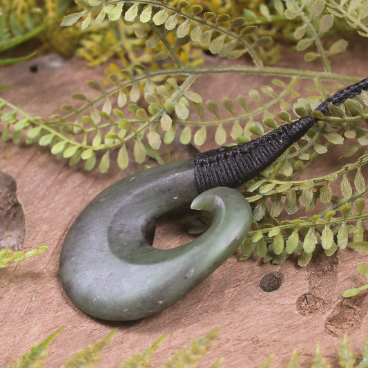 Hei Matau or Fish Hook carved from Hapopo Pounamu - NZ Greenstone