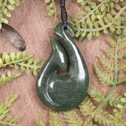Hei Matau or Fish Hook carved from Hapopo Pounamu - NZ Greenstone