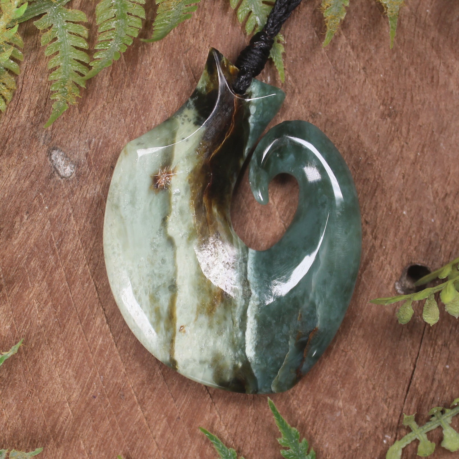 Hei Matau or Fish Hook carved from Inanga Pounamu - NZ Greenstone