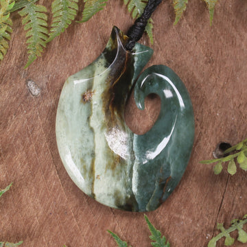 Hei Matau or Fish Hook carved from Inanga Pounamu - NZ Greenstone