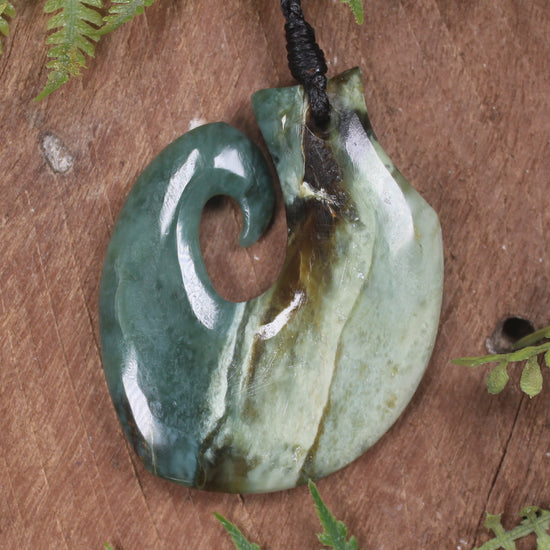 Hei Matau or Fish Hook carved from Inanga Pounamu - NZ Greenstone
