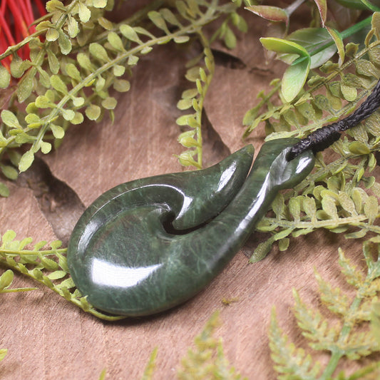 Hei Matau or Fish Hook carved from Hapopo Pounamu - NZ Greenstone