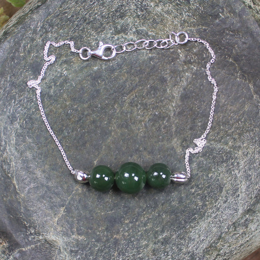 Kawakawa Pounamu Sterling Silver beaded bracelet - NZ Greenstone
