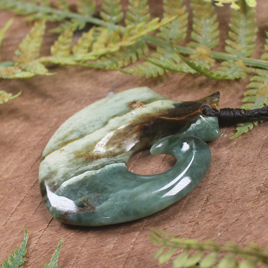 Hei Matau or Fish Hook carved from Inanga Pounamu - NZ Greenstone