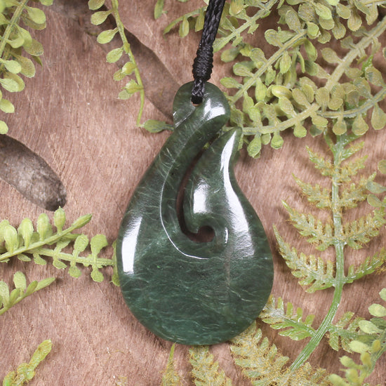 Hei Matau or Fish Hook carved from Hapopo Pounamu - NZ Greenstone