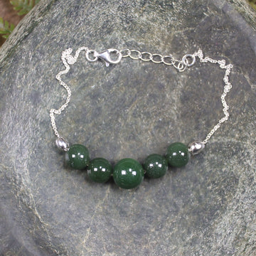 Kawakawa Pounamu Sterling Silver beaded bracelet - NZ Greenstone