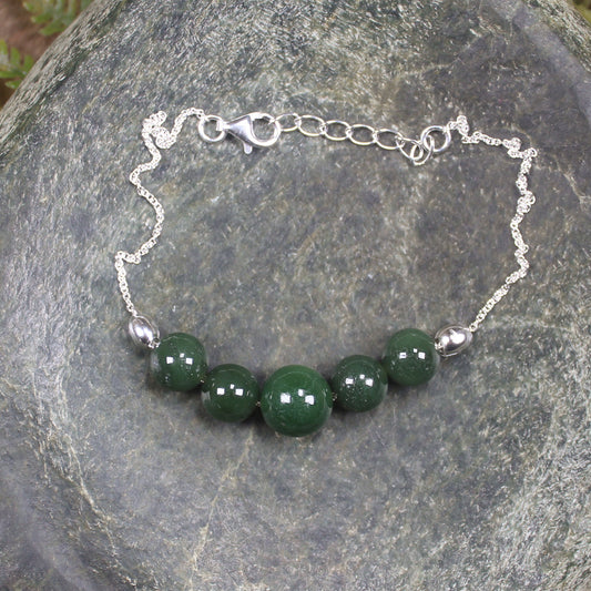 Kawakawa Pounamu Sterling Silver beaded bracelet - NZ Greenstone