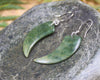 Huia Beak earrings carved from Flower Jade Pounamu - NZ Greenstone