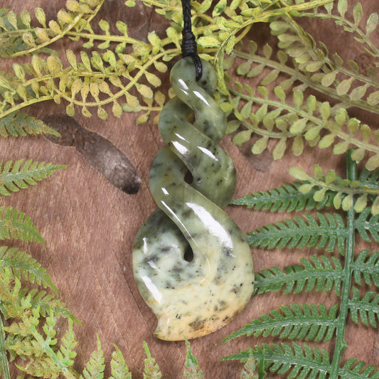 Twist or Pikorua carved from Flower Jade Pounamu - NZ Greenstone