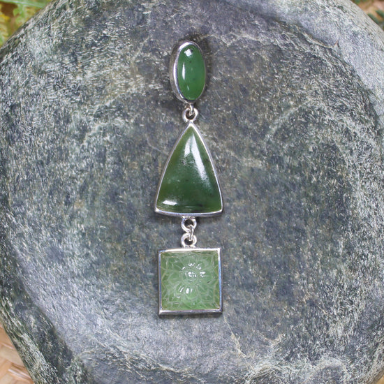 Hapopo Pounamu pendant set in Sterling Silver - NZ Greenstone