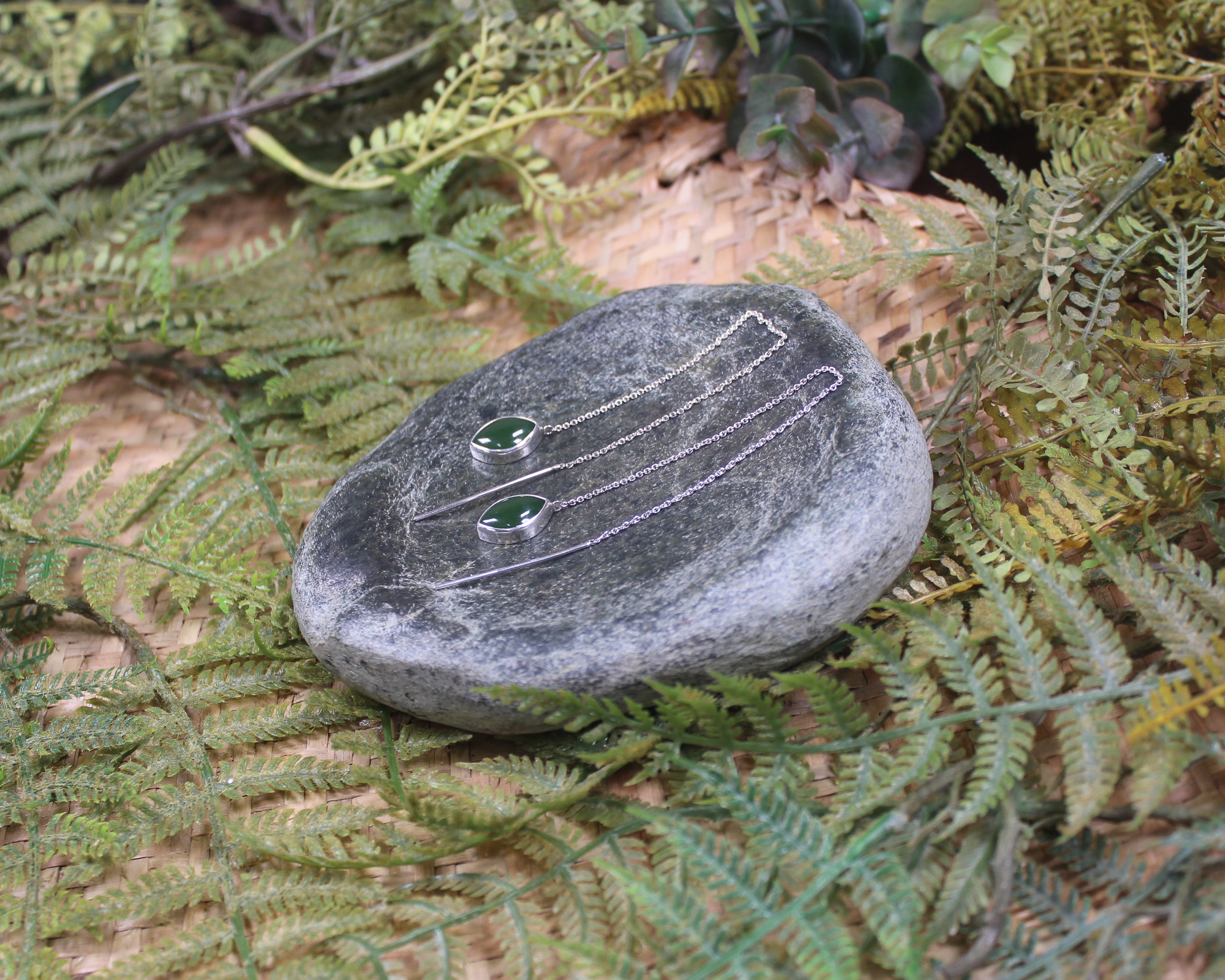 Threaded Styled Earrings carved from Kawakawa Pounamu - NZ Greenstone