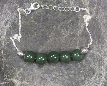 Kawakawa Pounamu Sterling Silver beaded bracelet - NZ Greenstone