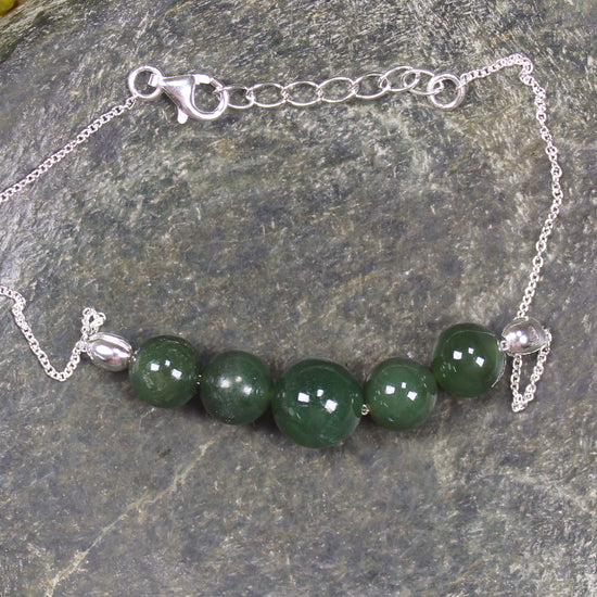 Kawakawa Pounamu Sterling Silver beaded bracelet - NZ Greenstone