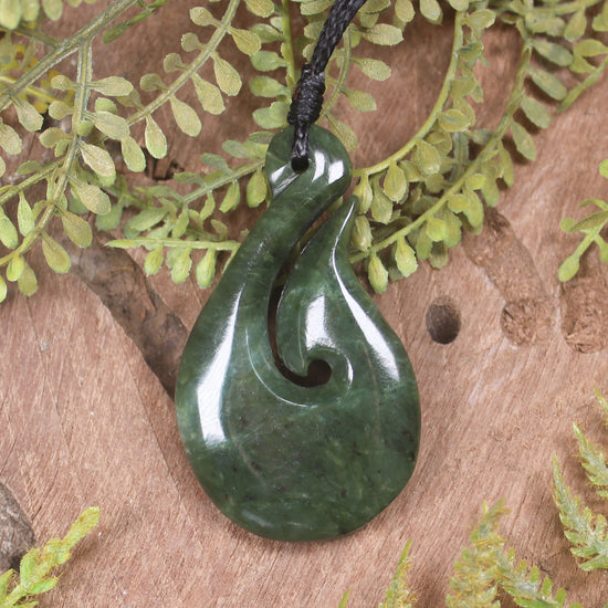 Hei Matau or Fish Hook carved from Hapopo Pounamu - NZ Greenstone