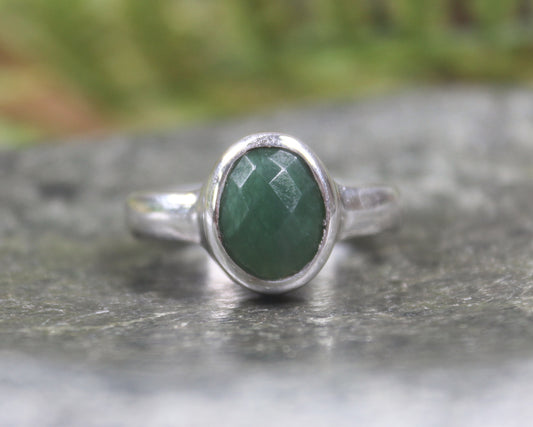 Sterling Silver Kawakawa Pounamu Ring - NZ Greenstone