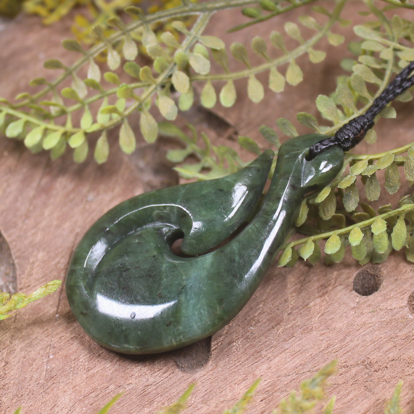 Hei Matau or Fish Hook carved from Hapopo Pounamu - NZ Greenstone