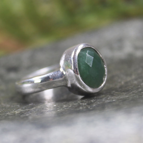 Sterling Silver Kawakawa Pounamu Ring - NZ Greenstone