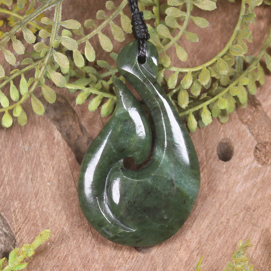 Hei Matau or Fish Hook carved from Hapopo Pounamu - NZ Greenstone