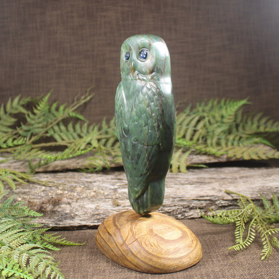 Pounamu owl sculpture