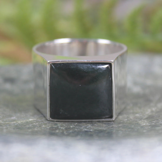 Sterling Silver Kawakawa Pounamu Ring - NZ Greenstone
