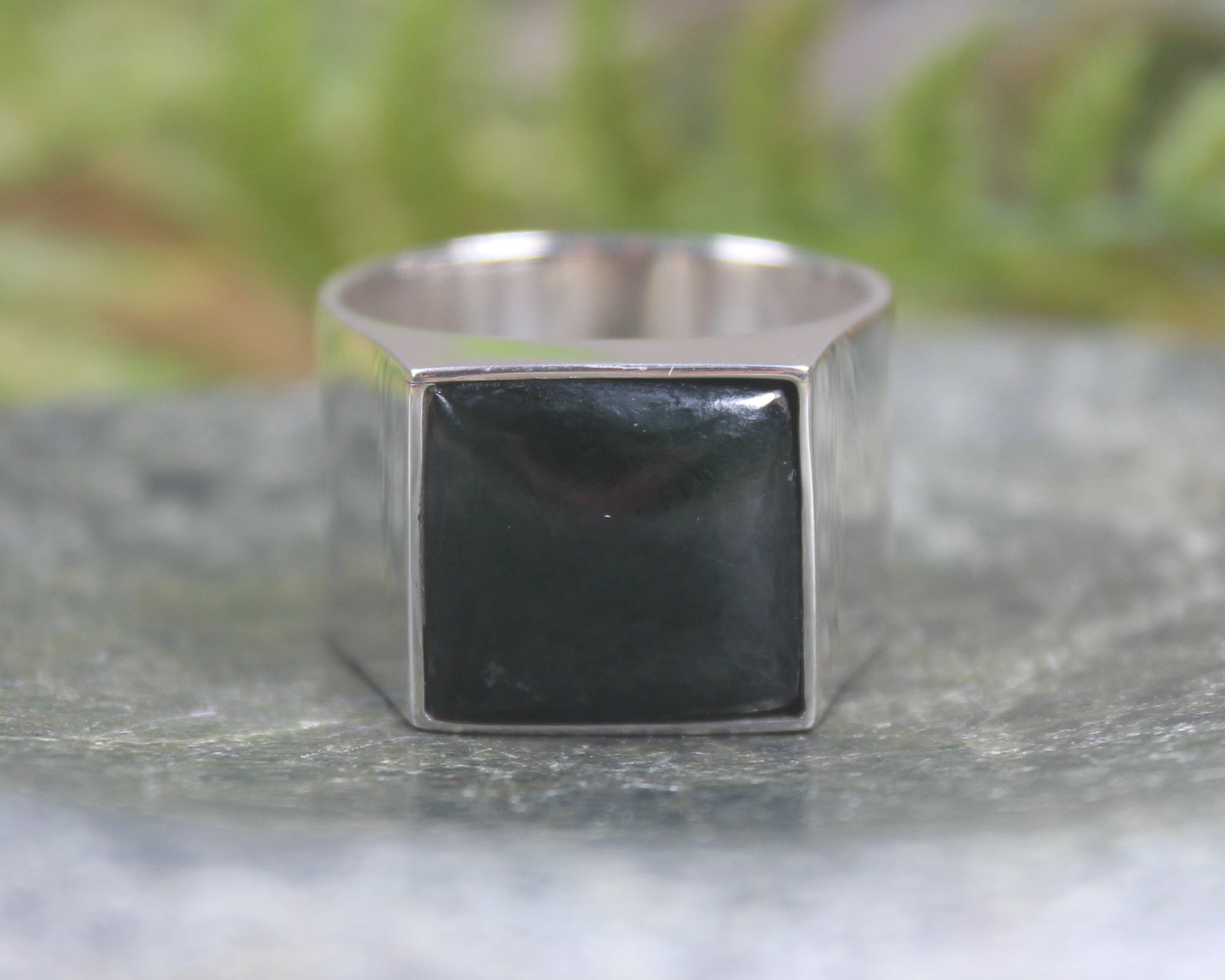 Sterling Silver Kawakawa Pounamu Ring - NZ Greenstone