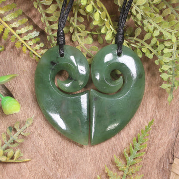 Koru Heart pendant carved from Hapopo Pounamu - NZ Greenstone
