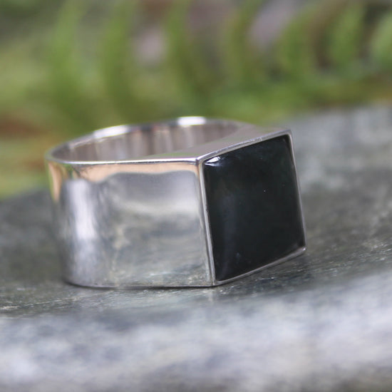 Sterling Silver Kawakawa Pounamu Ring - NZ Greenstone