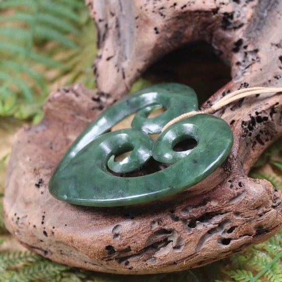 Heart with Koru carved from Hapopo Pounamu - NZ Greenstone