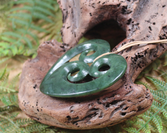 Heart with Koru carved from Hapopo Pounamu - NZ Greenstone