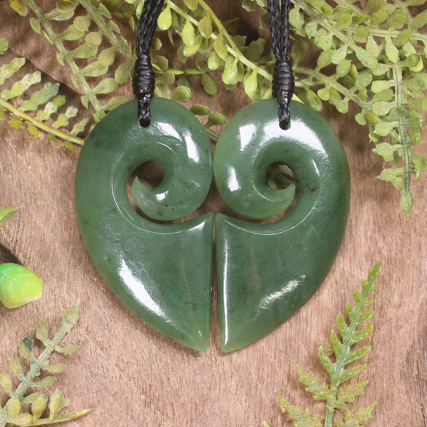Koru Heart pendant carved from Hapopo Pounamu - NZ Greenstone