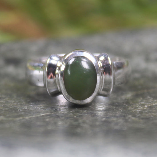 Sterling Silver Kawakawa Pounamu Ring - NZ Greenstone