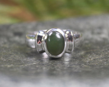 Sterling Silver Kawakawa Pounamu Ring - NZ Greenstone