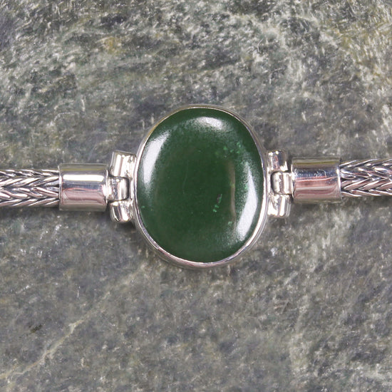 Kawakawa Pounamu Sterling Silver chain bracelet - NZ Greenstone