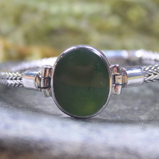 Kawakawa Pounamu Sterling Silver chain bracelet - NZ Greenstone