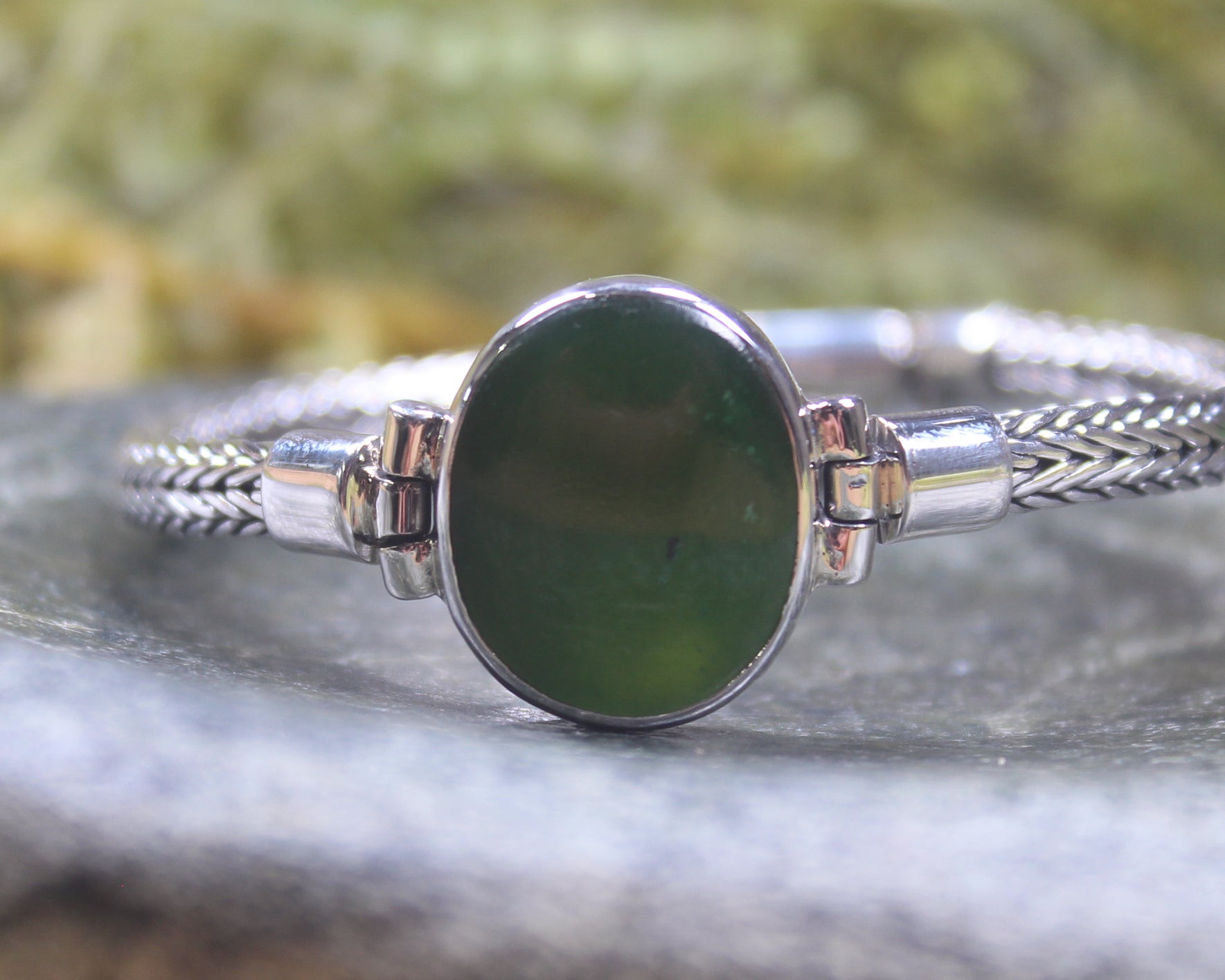 Kawakawa Pounamu Sterling Silver chain bracelet - NZ Greenstone