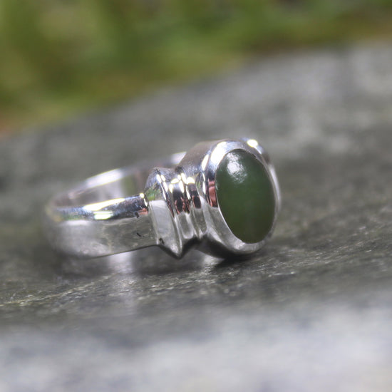 Sterling Silver Kawakawa Pounamu Ring - NZ Greenstone