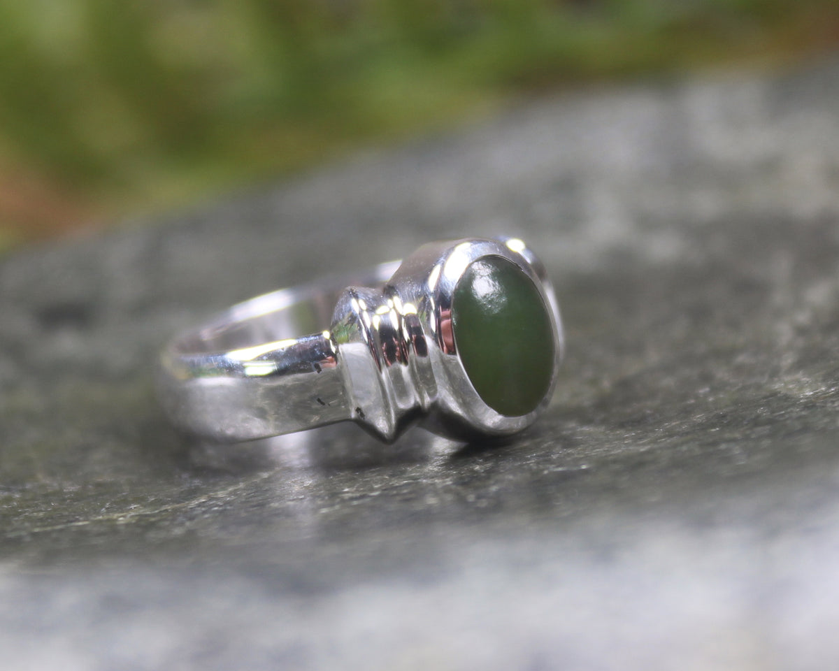 Sterling Silver Kawakawa Pounamu Ring - NZ Greenstone