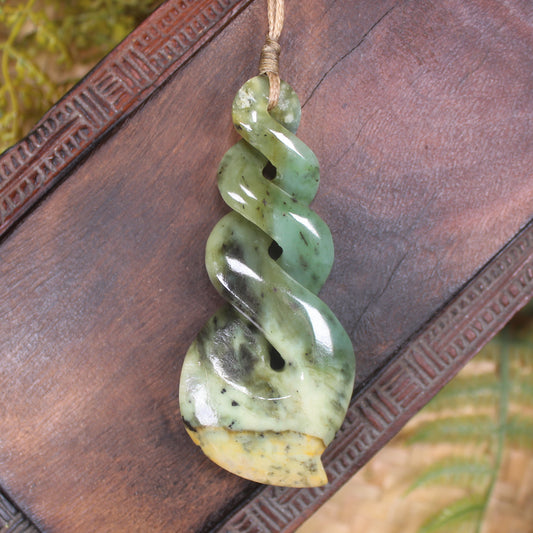 Twist or Pikorua carved from Flower Jade Pounamu - NZ Greenstone